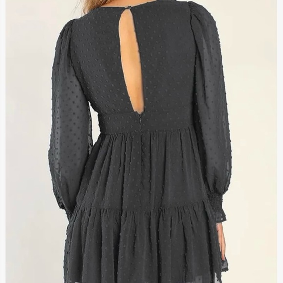 NWT L Black swiss dots sheer sleeves open back chiffon mini dre… - Picture 2 of 7